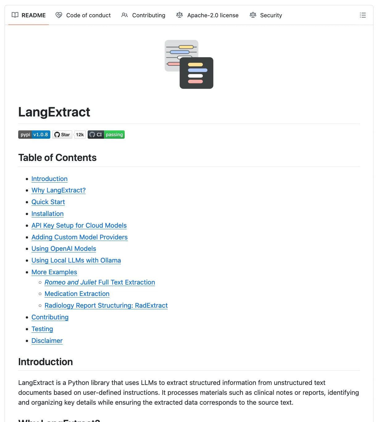 LangExtract Github page